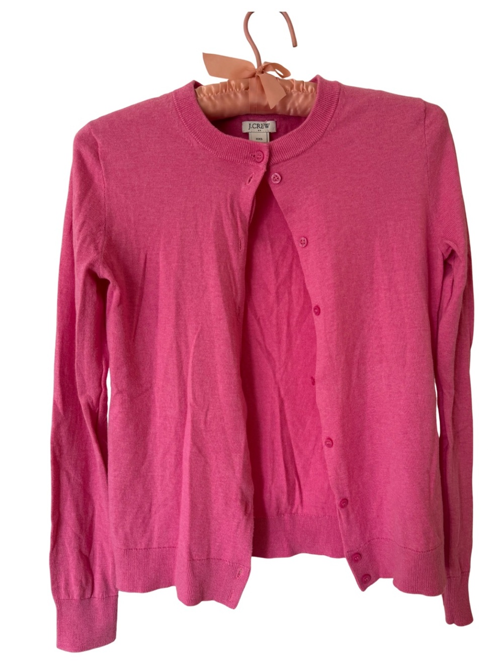 J.Crew Claire Cardigan Sweater Hot Pink 100% Cotton Button Front Spring 18 - XXS